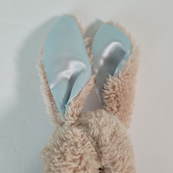 Blue Plush Bunny Grabber Rattle Baby Toy Sewn Eyes Nose Satin Ears & Bow - Picture 5 of 10